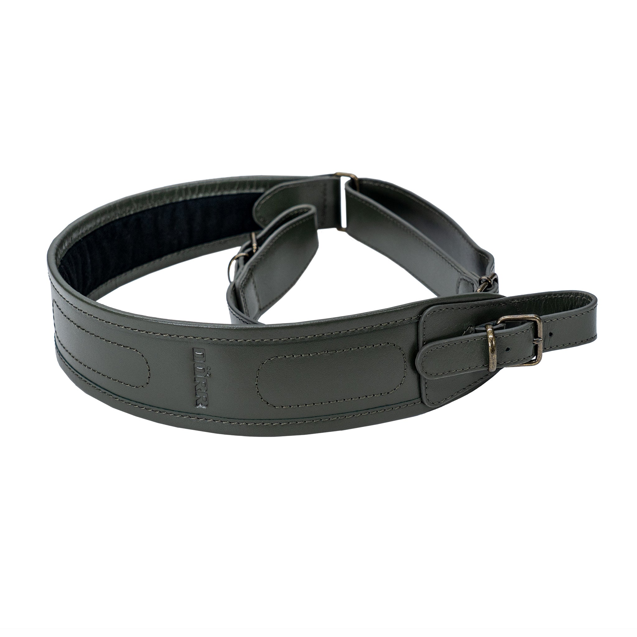 DÖRR Gewehrriemen aus olivgrünem Leder, längenverstellbar von 100 bis 120 cm, mit gepolsterter Schulterauflage und Metallschnallen