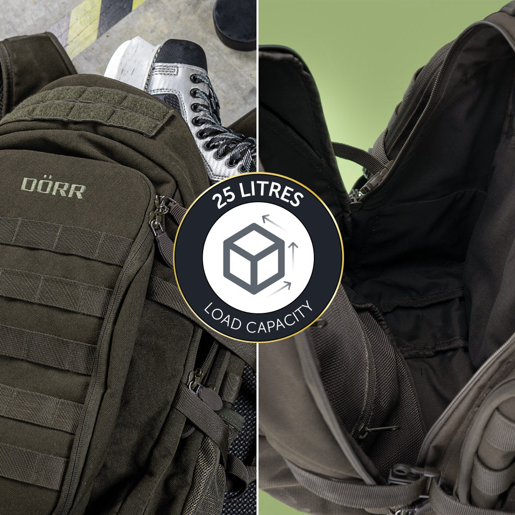 DÖRR ProTac taktischer Outdoor-Rucksack oliv mit MOLLE-System und 25 Liter Fassungsvermögen, Detailansicht des gepolsterten Innenfachs