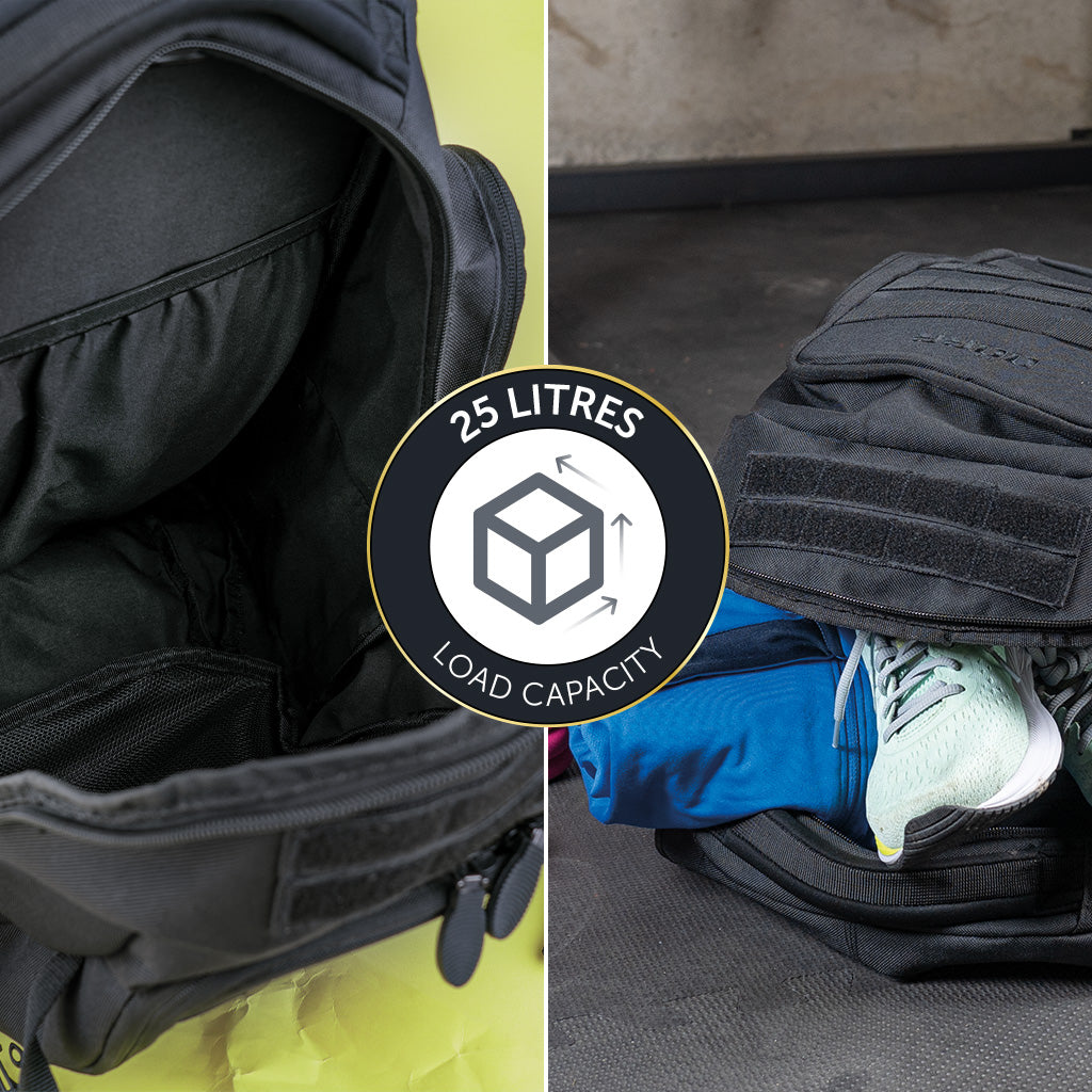 DÖRR ProTac taktischer Outdoor-Rucksack schwarz mit MOLLE-System und 25 Liter Fassungsvermögen, Detailansicht des gepolsterten Innenfachs