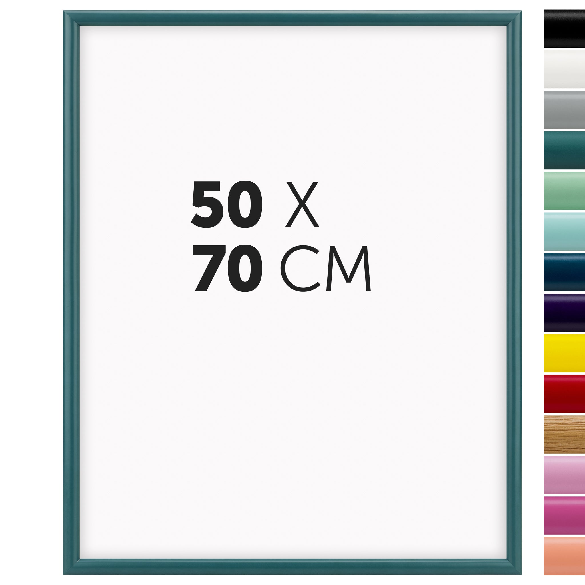 DÖRR Holz-Bilderrahmen Aqua petrol für 50 x 70 cm, geradlinige, moderne Leiste mit Übersicht der 14 Farbvarianten