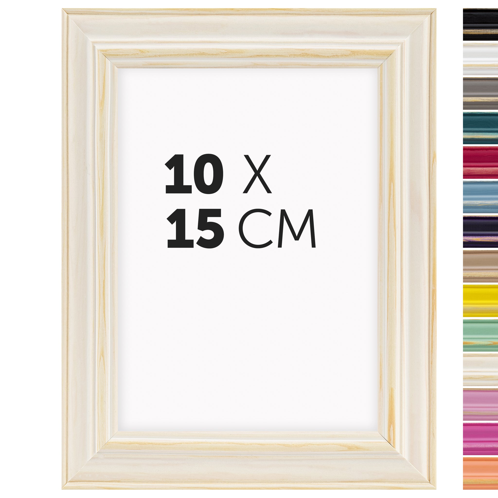 DÖRR Holz-Bilderrahmen Boho in Natur im Vintage-Stil, mit Bildformat 10x15 cm und Detailansicht der vierzehn Farbvarianten