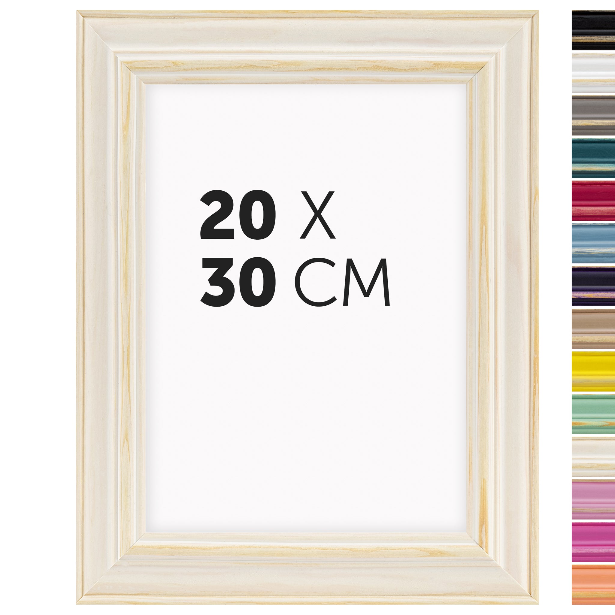 DÖRR Holz-Bilderrahmen Boho in Natur im Vintage-Stil, mit Bildformat 20x30 cm und Detailansicht der vierzehn Farbvarianten