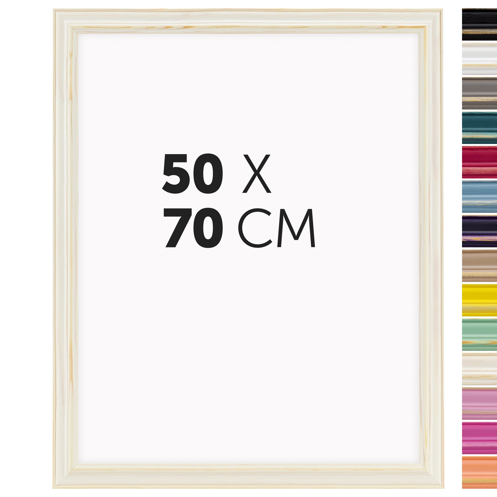 DÖRR Holz-Bilderrahmen Boho in Natur im Vintage-Stil, mit Bildformat 50x70 cm und Detailansicht der vierzehn Farbvarianten