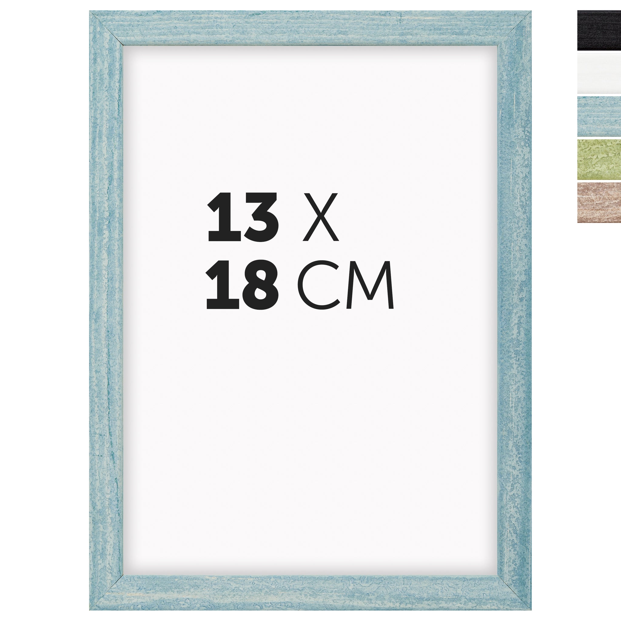 DÖRR Echtholz-Bilderrahmen Woody in Hellblau 13 x 18 cm mit schmaler Leiste, inklusive Darstellung der 5 Farbvarianten