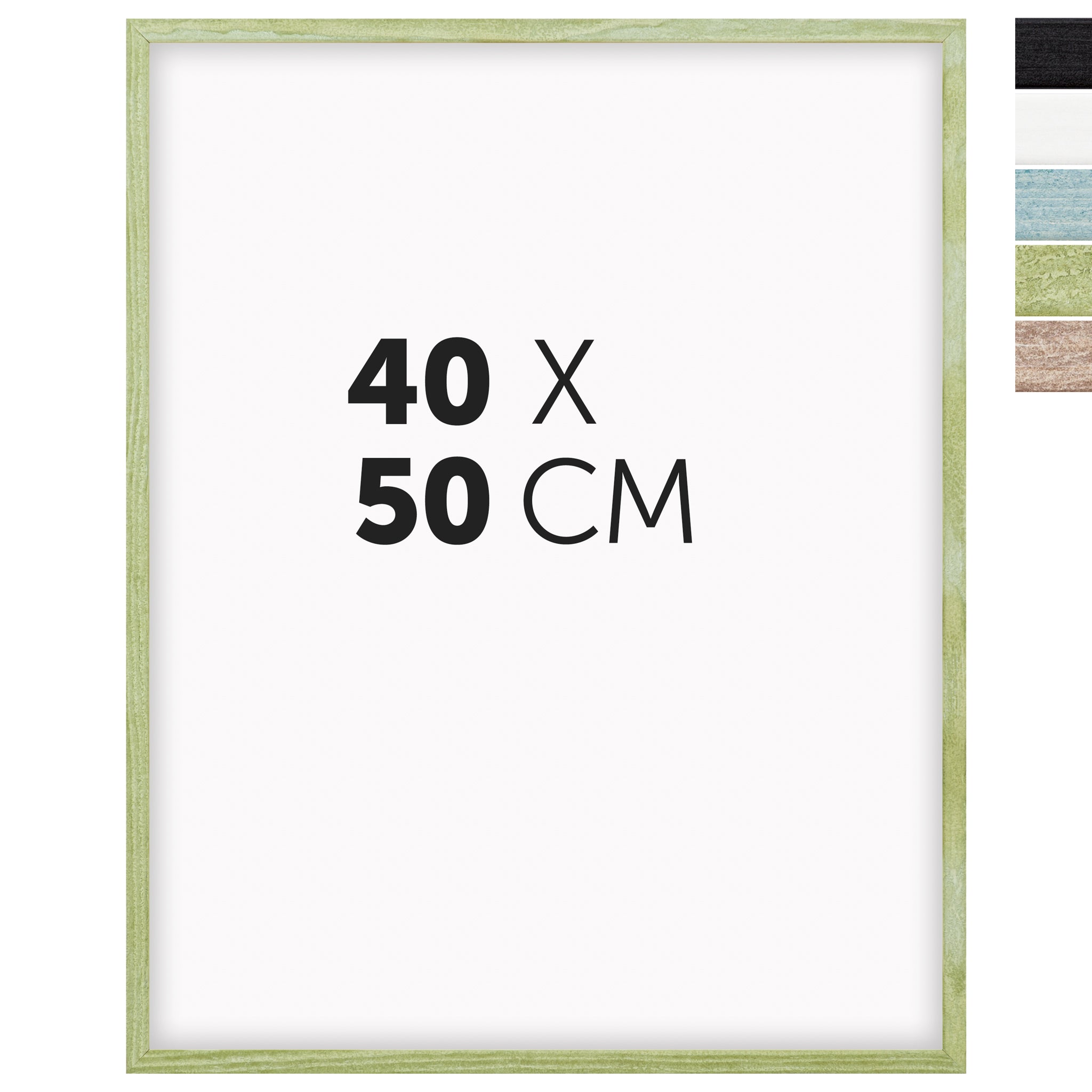 DÖRR Echtholz-Bilderrahmen Woody in Hellgrün 40 x 50 cm mit schmaler Leiste, inklusive Darstellung der 5 Farbvarianten