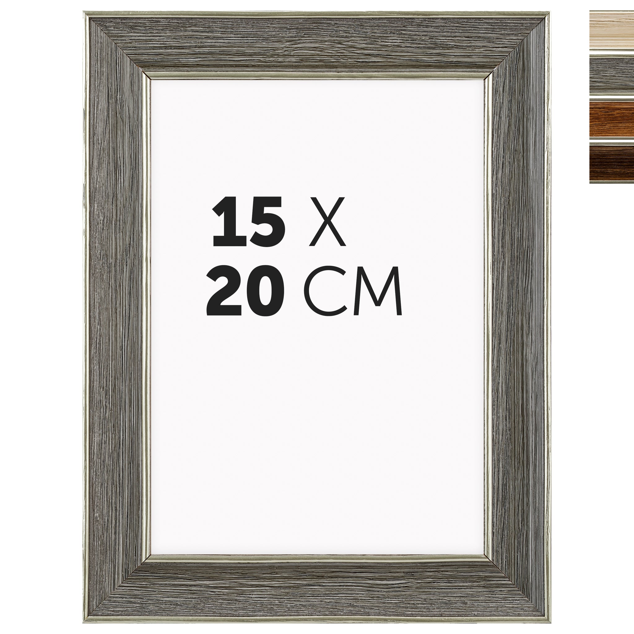 DÖRR Echtholz-Bilderrahmen Aristo grau 15x20 cm mit Goldkante und Übersicht der vier Farbvarianten