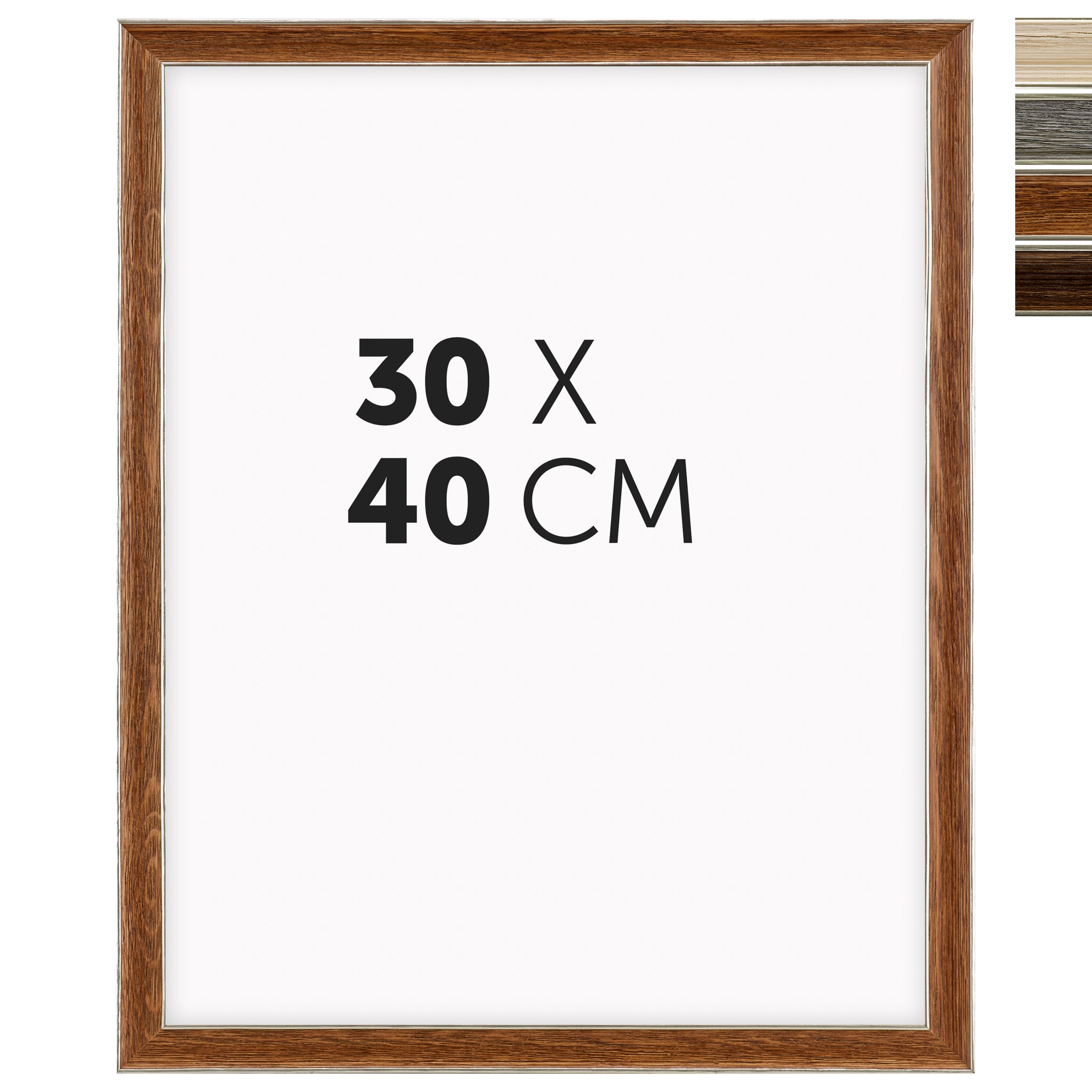 DÖRR Echtholz-Bilderrahmen Aristo braun 30x40 cm mit Goldkante und Übersicht der vier Farbvarianten