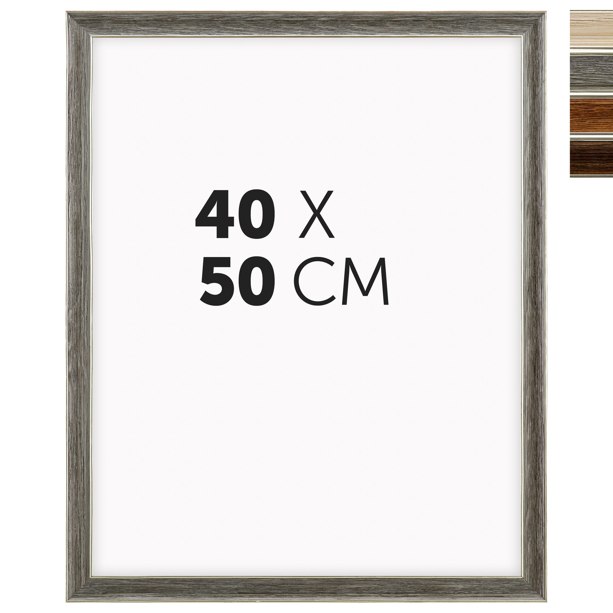 DÖRR Echtholz-Bilderrahmen Aristo grau 40x50 cm mit Goldkante und Übersicht der vier Farbvarianten