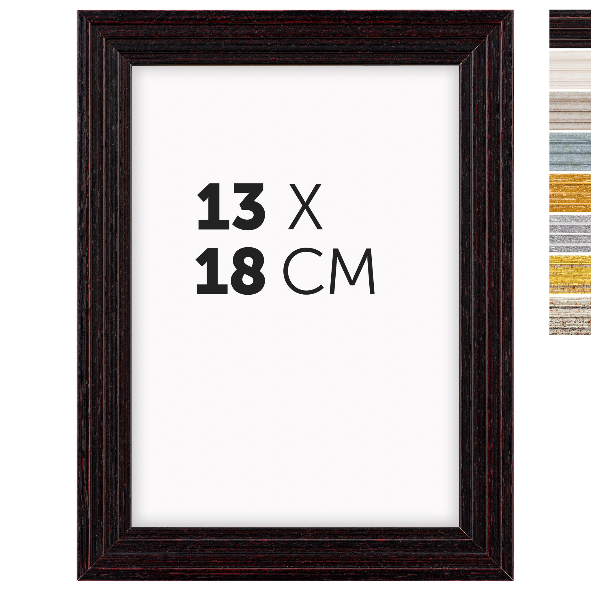 DÖRR Echtholz-Bilderrahmen Aurora in Schwarz 13 x 18 cm mit Stufenprofil, mit Darstellung der 8 Farbvarianten