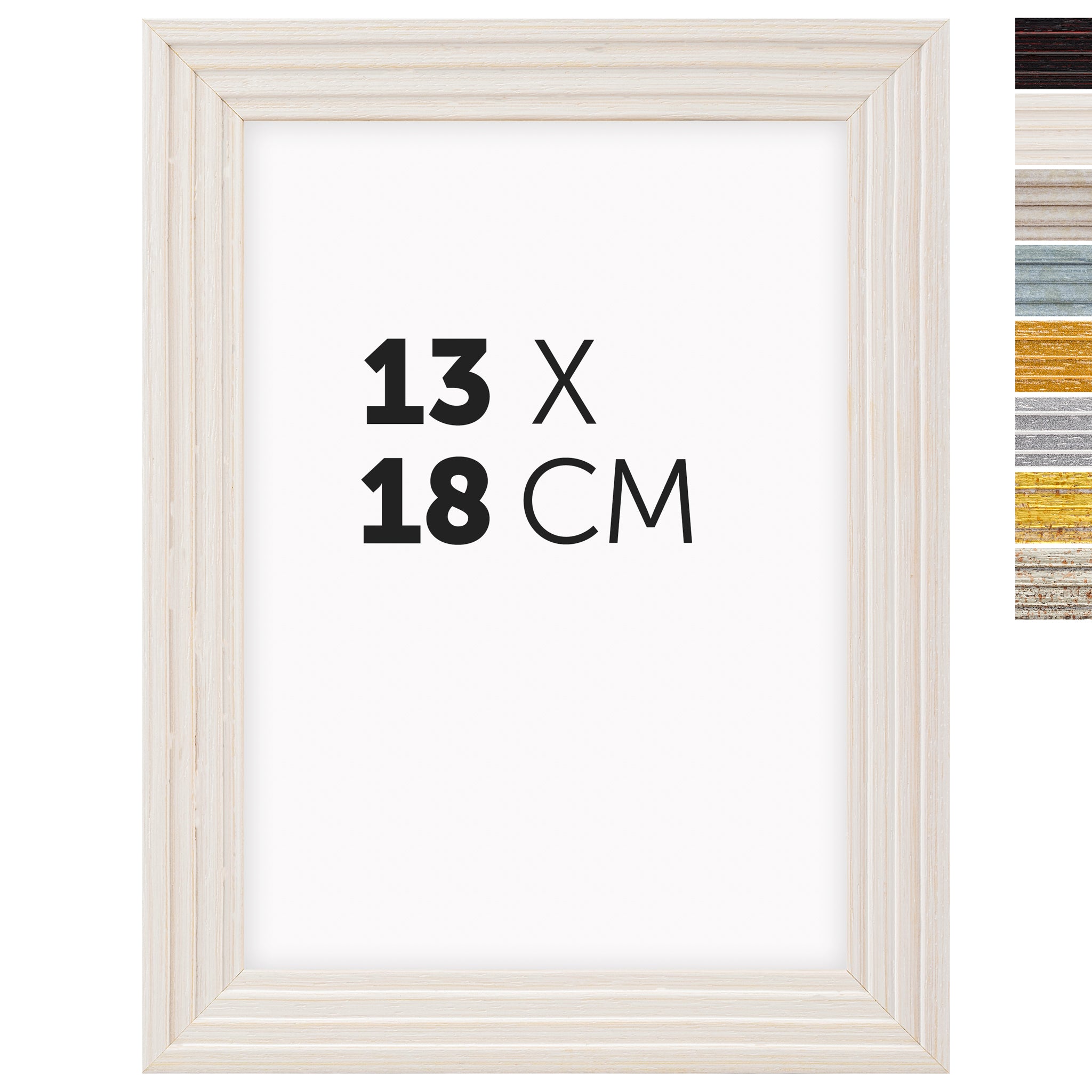 DÖRR Echtholz-Bilderrahmen Aurora in Weiß 13 x 18 cm mit Stufenprofil, mit Darstellung der 8 Farbvarianten