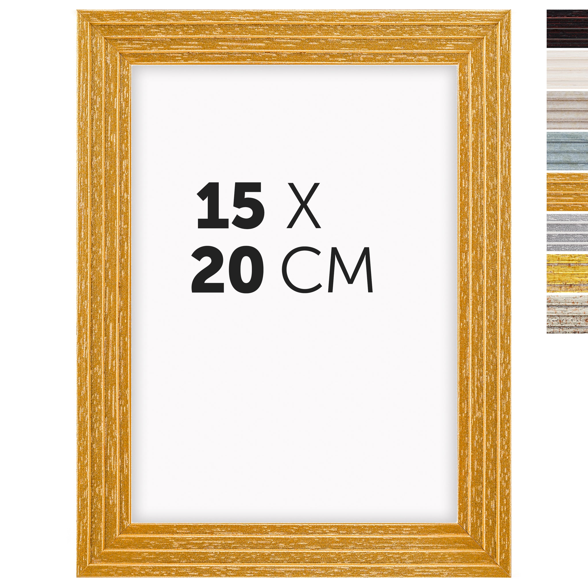 DÖRR Echtholz-Bilderrahmen Aurora in Gold 15 x 20 cm mit Stufenprofil, mit Darstellung der 8 Farbvarianten