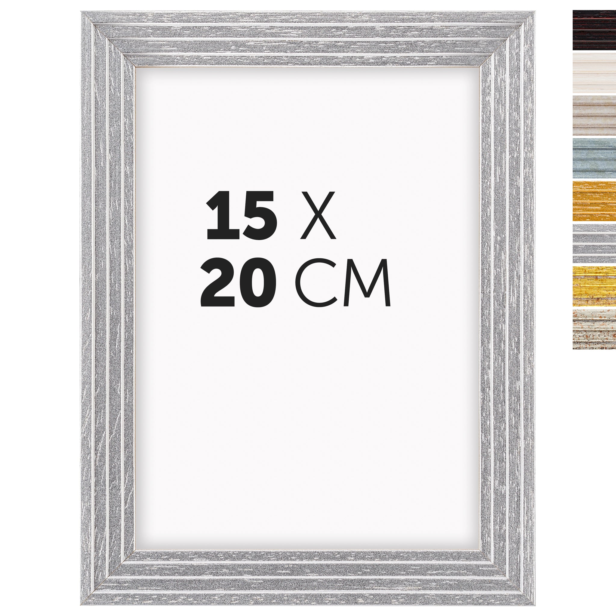 DÖRR Echtholz-Bilderrahmen Aurora in Silber 15 x 20 cm mit Stufenprofil, mit Darstellung der 8 Farbvarianten