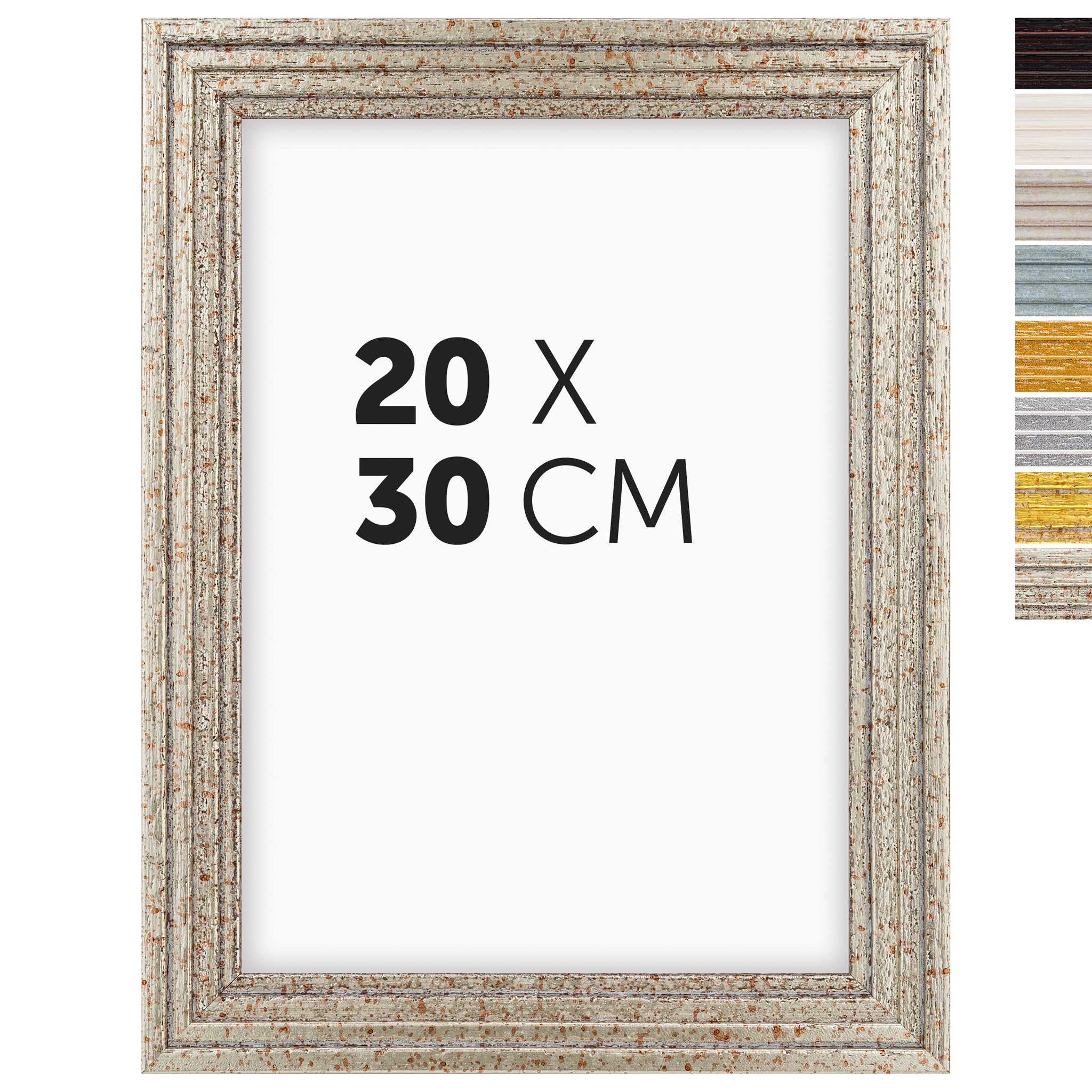 DÖRR Echtholz-Bilderrahmen Aurora in Antik-Silber 20 x 30 cm mit Stufenprofil, mit Darstellung der 8 Farbvarianten
