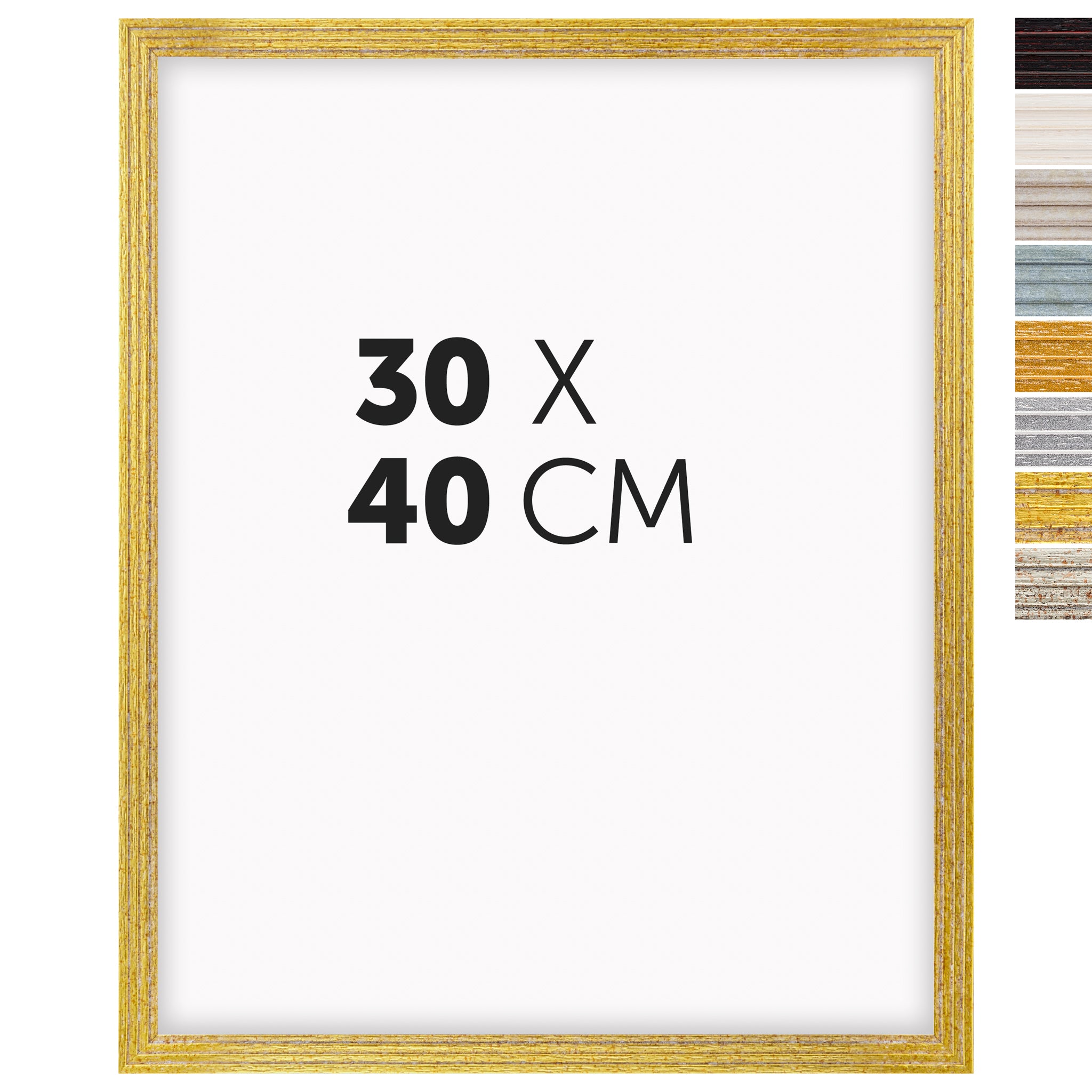 DÖRR Echtholz-Bilderrahmen Aurora in Antik-Gold 30 x 40 cm mit Stufenprofil, mit Darstellung der 8 Farbvarianten