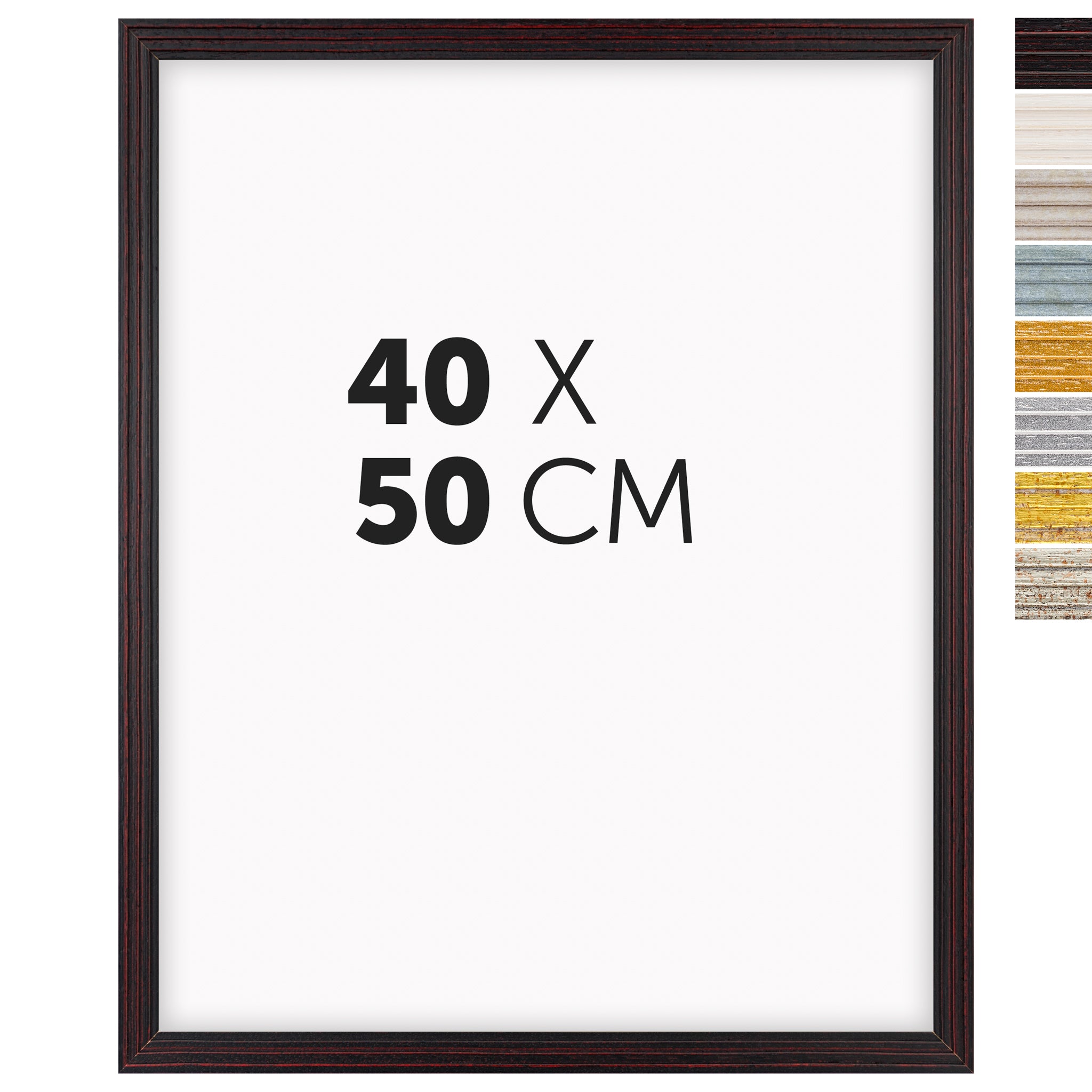 DÖRR Echtholz-Bilderrahmen Aurora in Schwarz 40 x 50 cm mit Stufenprofil, mit Darstellung der 8 Farbvarianten