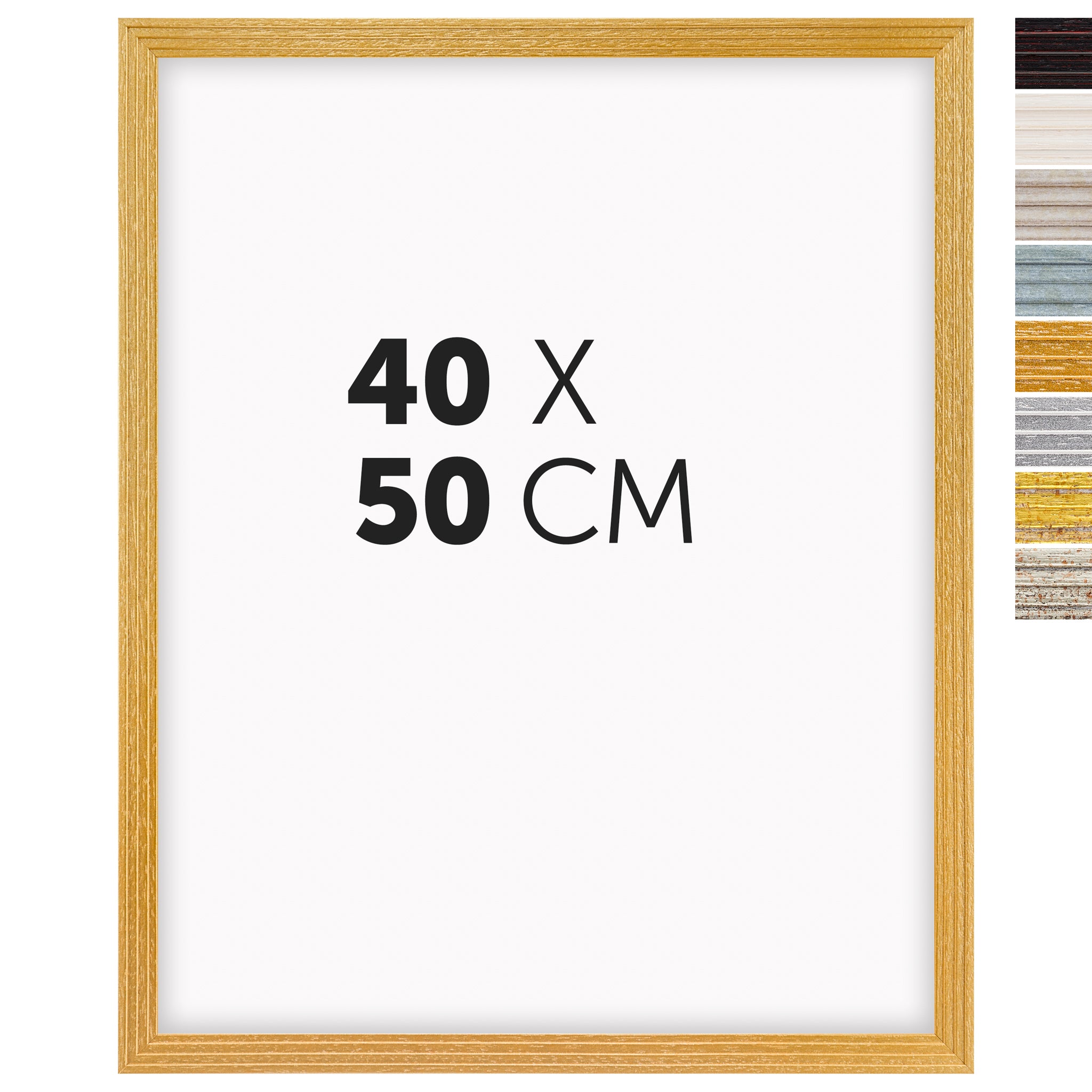 DÖRR Echtholz-Bilderrahmen Aurora in Gold 40 x 50 cm mit Stufenprofil, mit Darstellung der 8 Farbvarianten