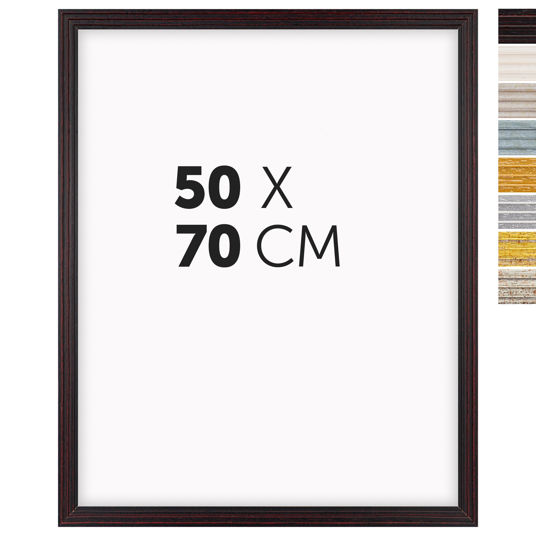 DÖRR Echtholz-Bilderrahmen Aurora in Schwarz 50 x 70 cm mit Stufenprofil, mit Darstellung der 8 Farbvarianten