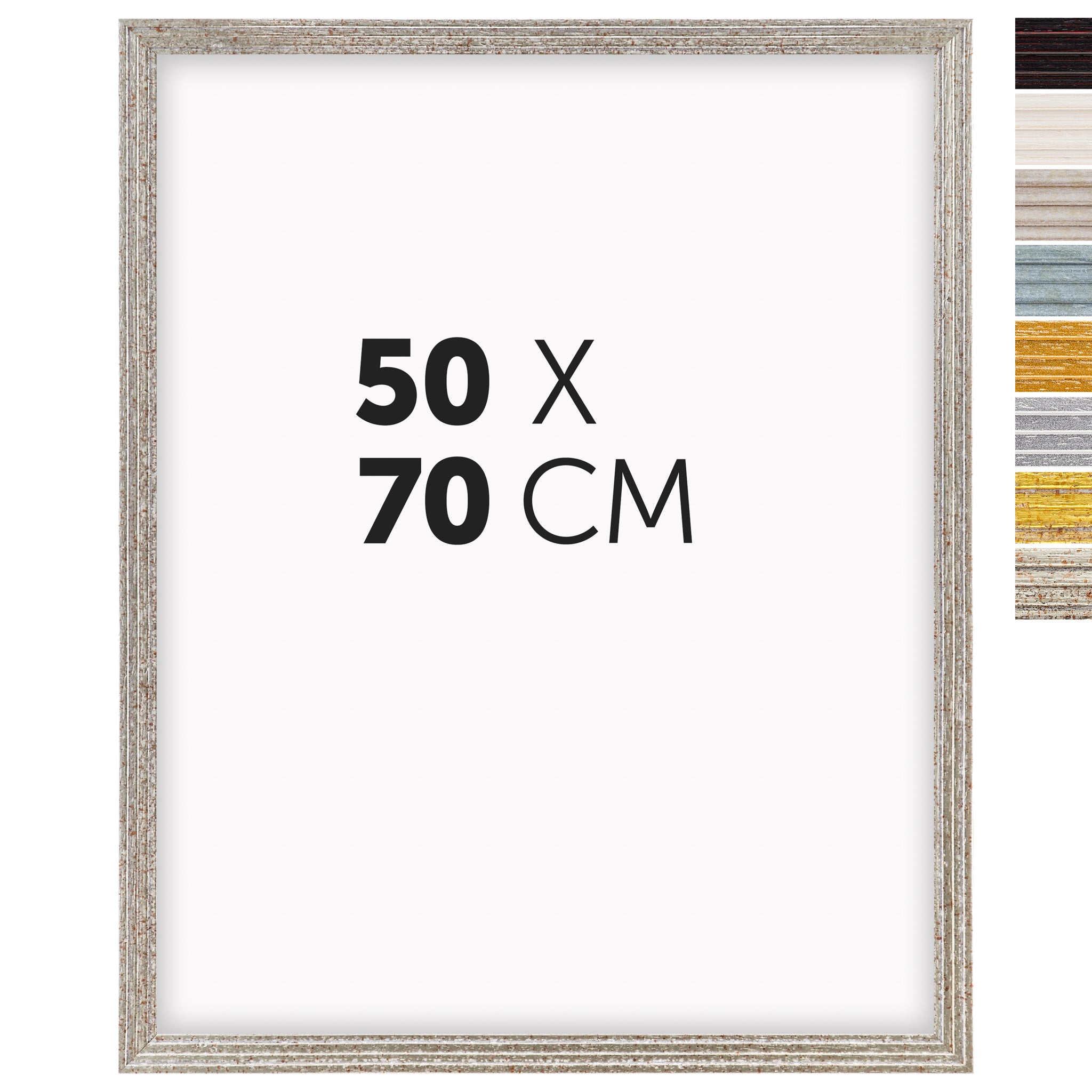 DÖRR Echtholz-Bilderrahmen Aurora in Antik-Silber 50 x 70 cm mit Stufenprofil, mit Darstellung der 8 Farbvarianten