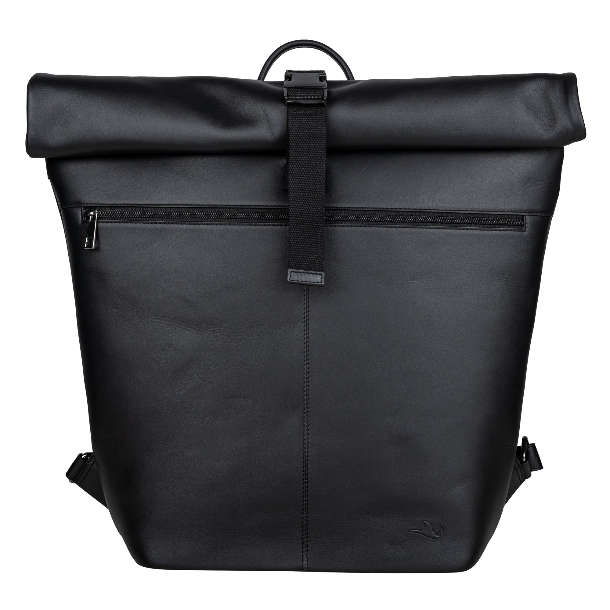 MANTA Echtleder Rolltop Rucksack mit 16-Zoll Laptopfach – Schwarz / medium