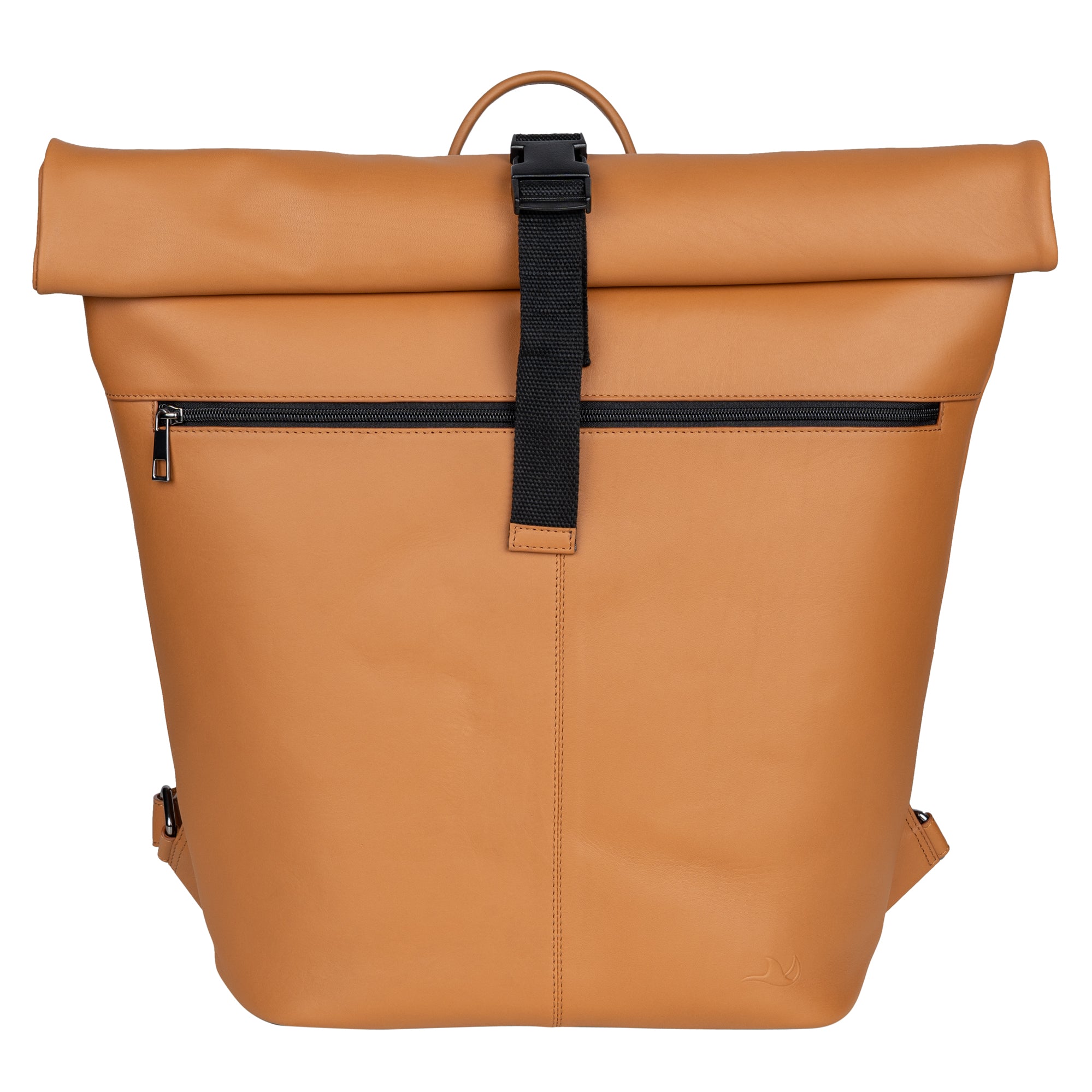 MANTA Echtleder Rolltop Rucksack mit 16-Zoll Laptopfach – Camel / medium