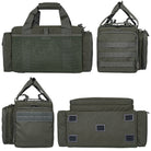 DÖRR ProTac Waffentasche oliv mit MOLLE-System, Rück-, Seiten- und Unteransicht der taktischen Kurzwaffentasche mit Gummischutzpads an der Unterseite