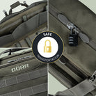 DÖRR ProTac Doppel-Gewehrtasche oliv mit MOLLE-System, Detailansicht der abschließbaren Reißverschlüsse und des gepolsterten Innenraums