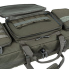 DÖRR ProTac Doppel-Gewehrtasche oliv, Detailansicht der geöffneten Fronttasche mit Zubehörschlaufen und abschließbaren Reißverschlüssen