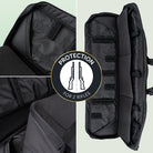 DÖRR ProTac Doppel-Gewehrtasche schwarz mit zwei gepolsterten Innenabteilen, Detailansicht der Trennwand und Fixiergurte für zwei Gewehre