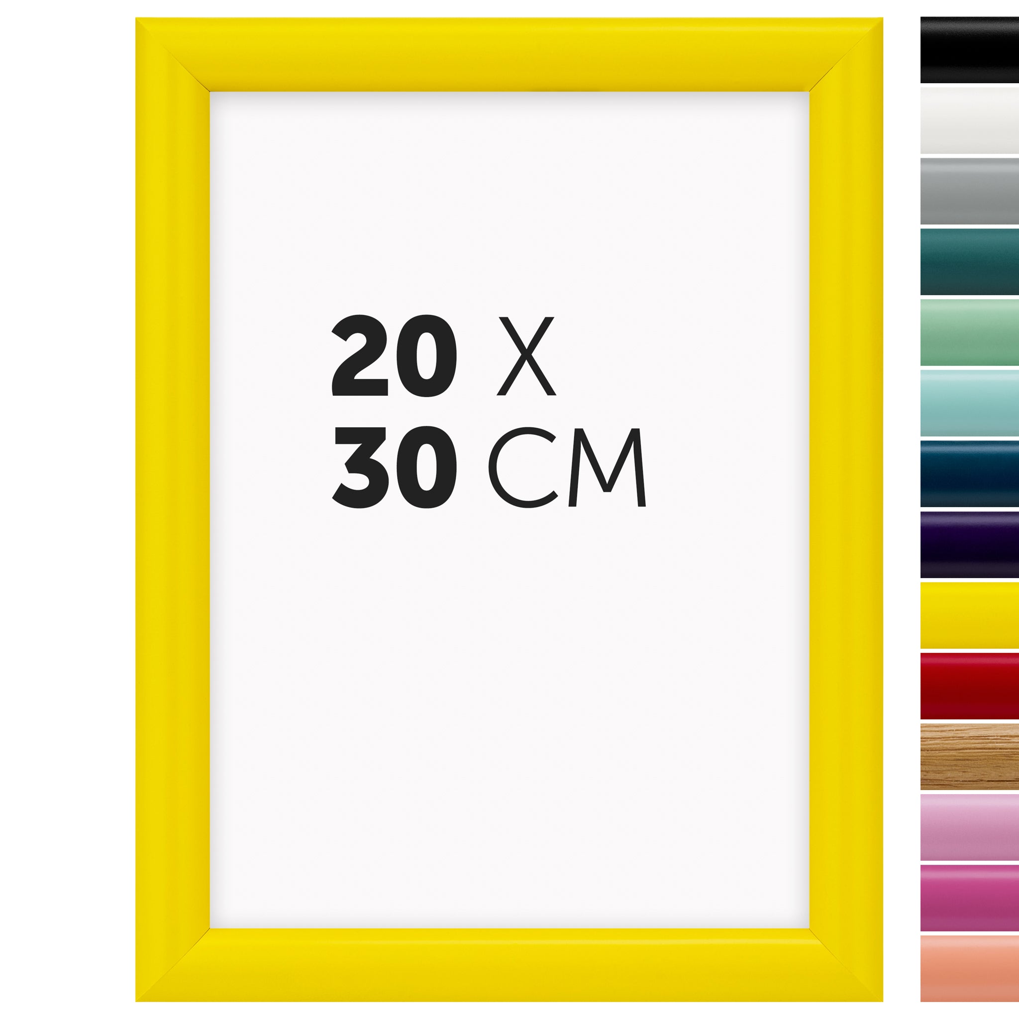 DÖRR Holz-Bilderrahmen Aqua gelb für 20 x 30 cm, geradlinige, moderne Leiste mit Übersicht der 14 Farbvarianten