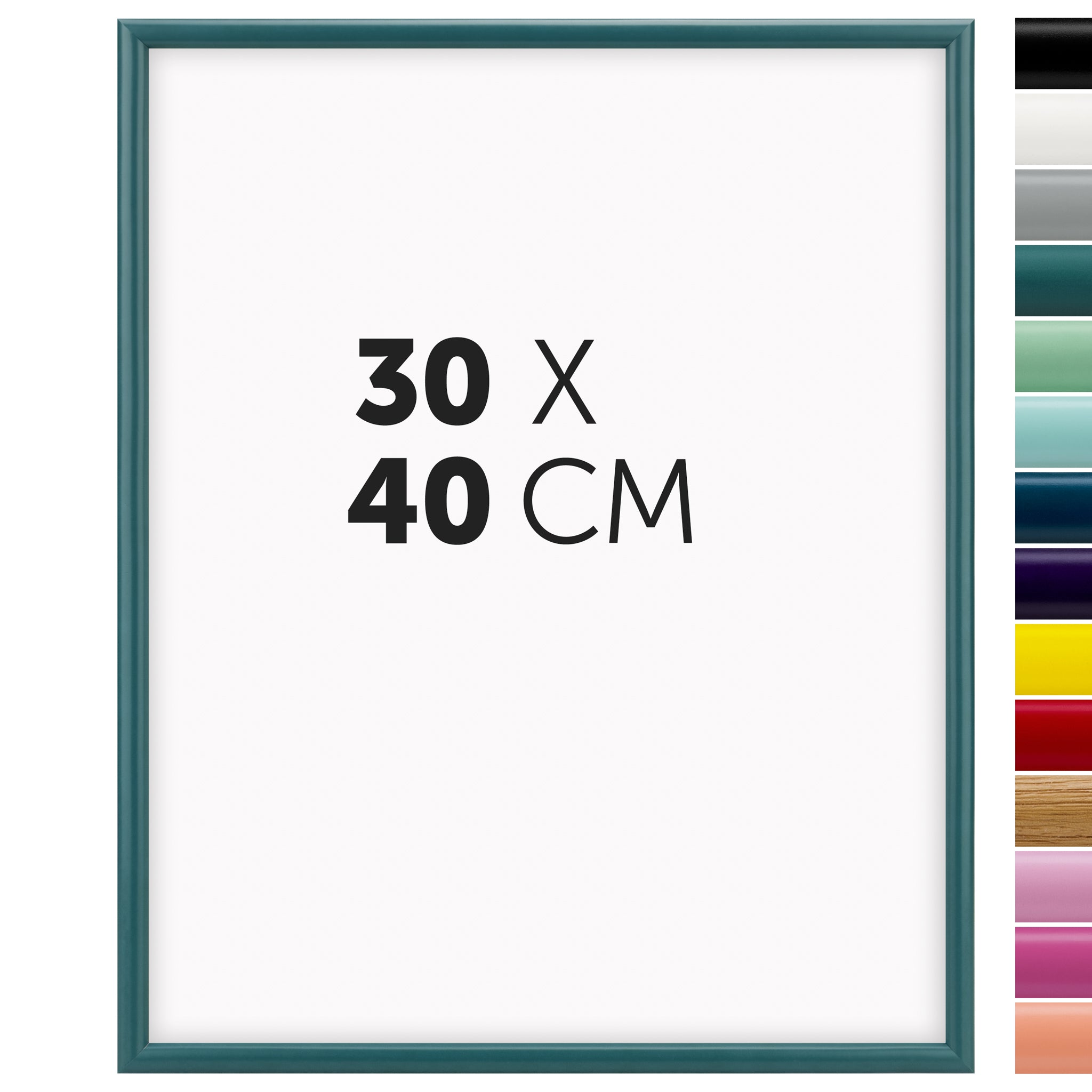 DÖRR Holz-Bilderrahmen Aqua petrol für 30 x 40 cm, geradlinige, moderne Leiste mit Übersicht der 14 Farbvarianten
