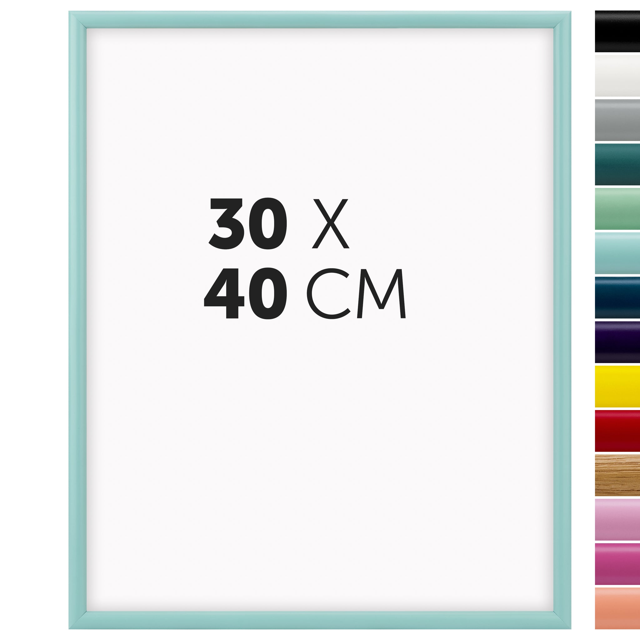 DÖRR Holz-Bilderrahmen Aqua mintgrün für 30 x 40 cm, geradlinige, moderne Leiste mit Übersicht der 14 Farbvarianten