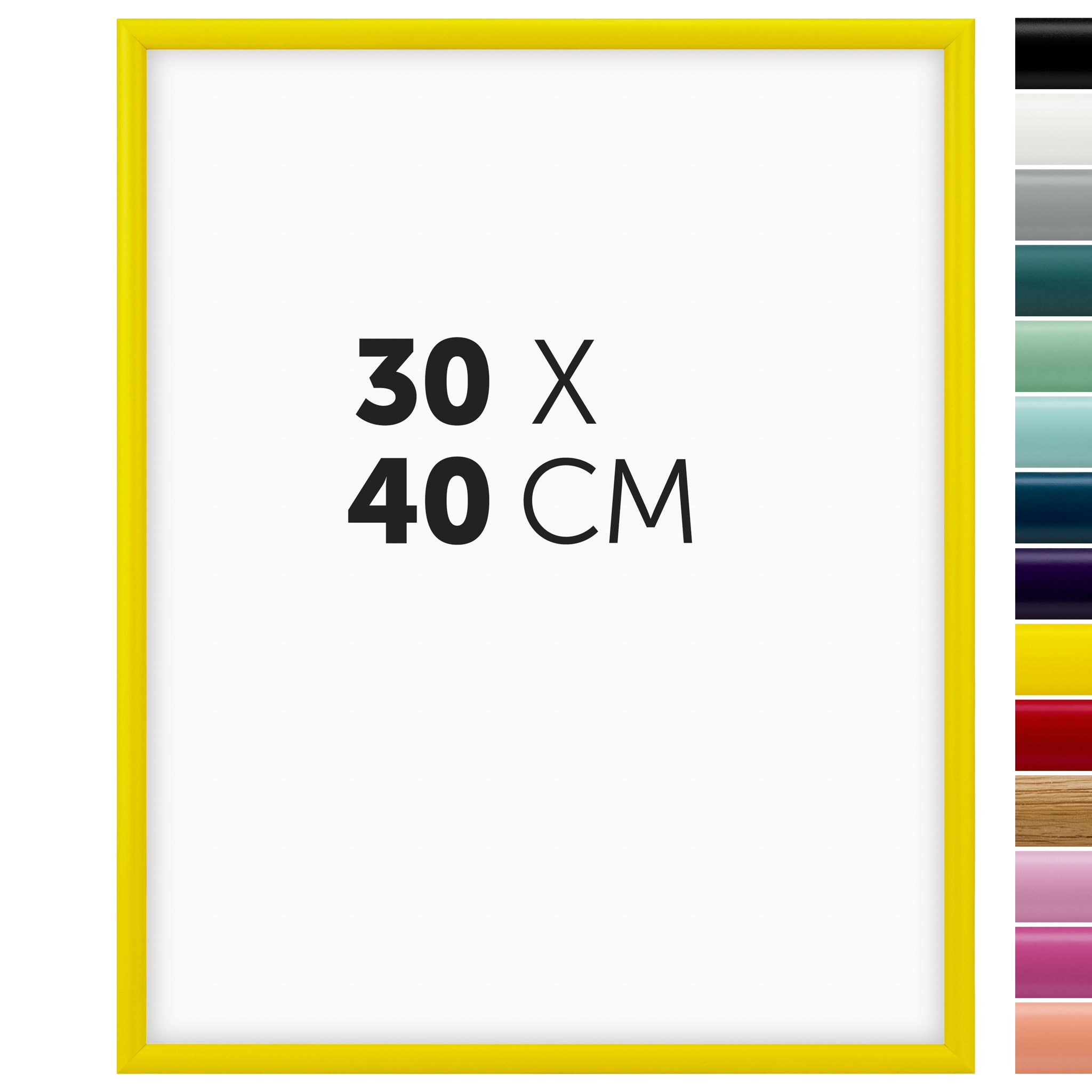 DÖRR Holz-Bilderrahmen Aqua gelb für 30 x 40 cm, geradlinige, moderne Leiste mit Übersicht der 14 Farbvarianten