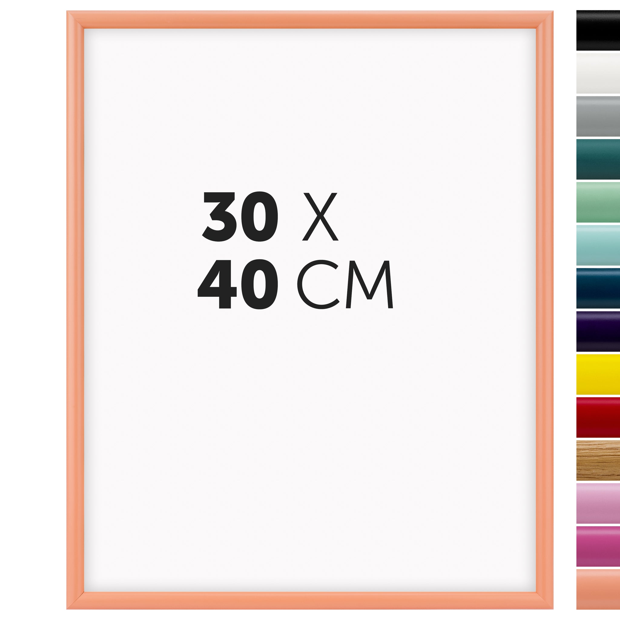 DÖRR Holz-Bilderrahmen Aqua peach für 30 x 40 cm, geradlinige, moderne Leiste mit Übersicht der 14 Farbvarianten