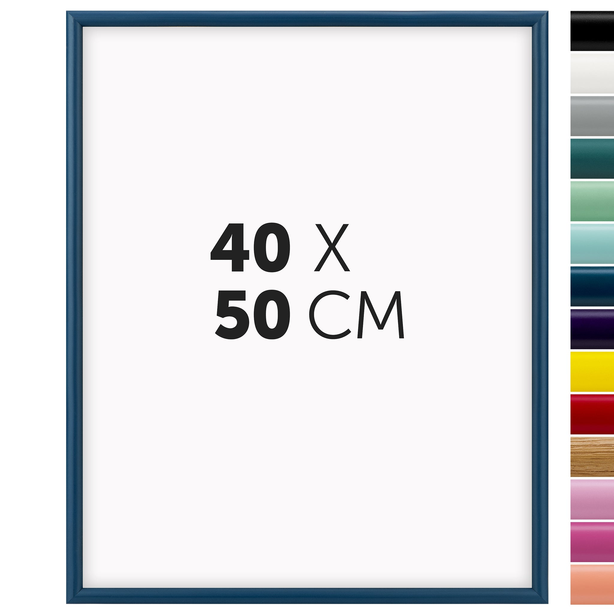 DÖRR Holz-Bilderrahmen Aqua dunkelblau für 40 x 50 cm, geradlinige, moderne Leiste mit Übersicht der 14 Farbvarianten