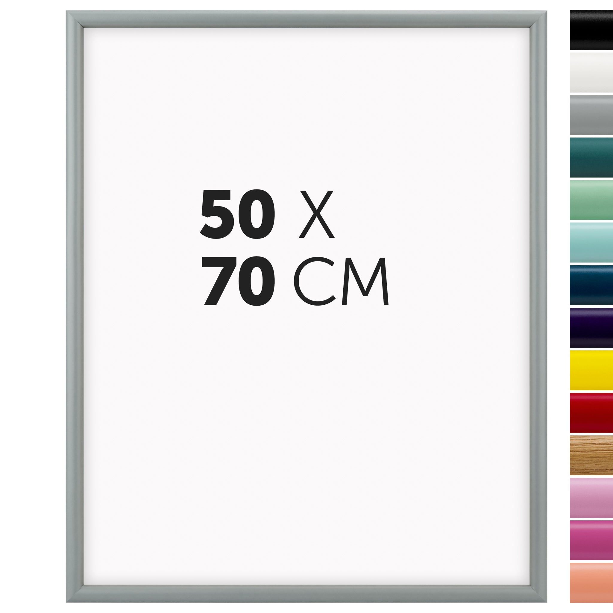 DÖRR Holz-Bilderrahmen Aqua grau für 50 x 70 cm, geradlinige, moderne Leiste mit Übersicht der 14 Farbvarianten