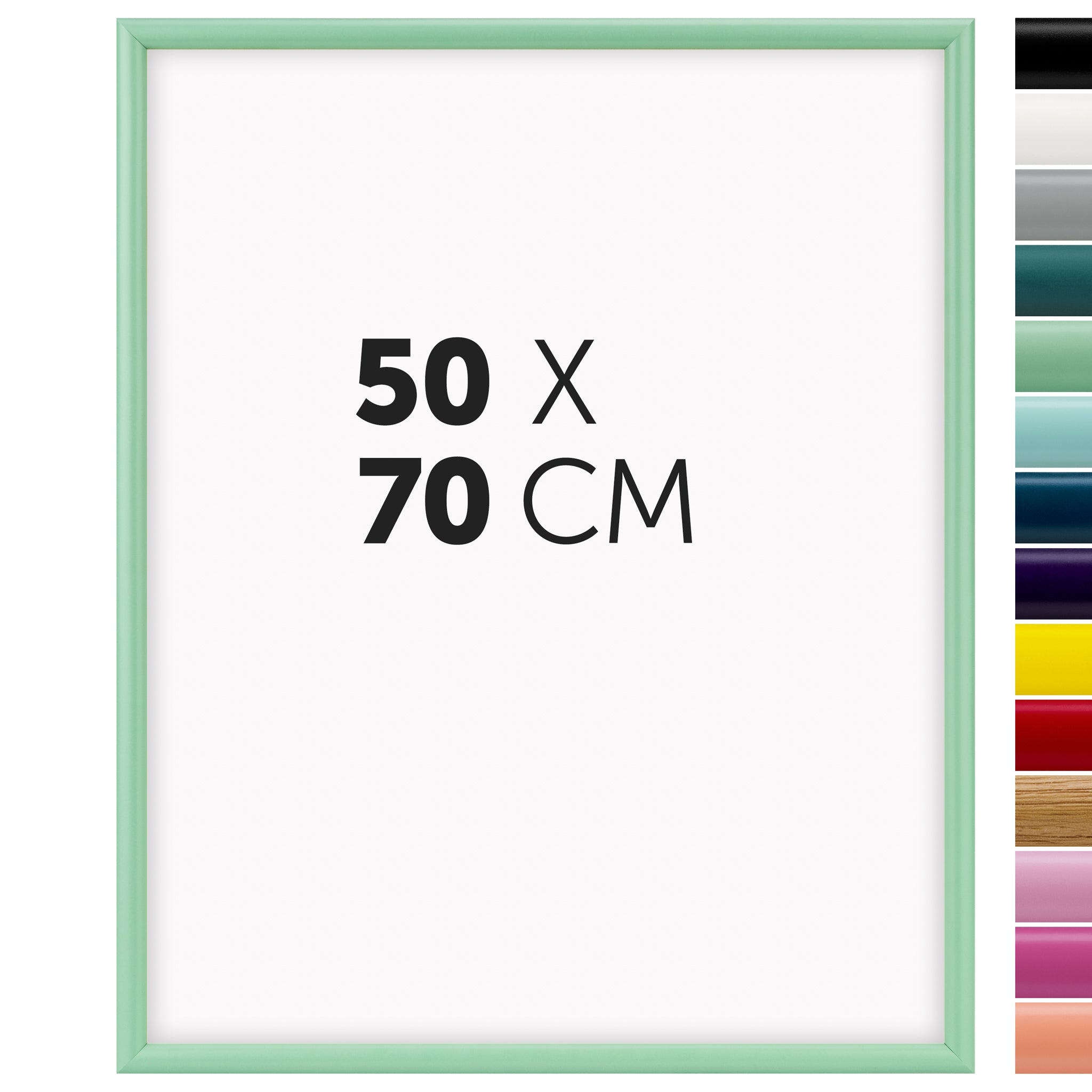 DÖRR Holz-Bilderrahmen Aqua hellgrün für 50 x 70 cm, geradlinige, moderne Leiste mit Übersicht der 14 Farbvarianten
