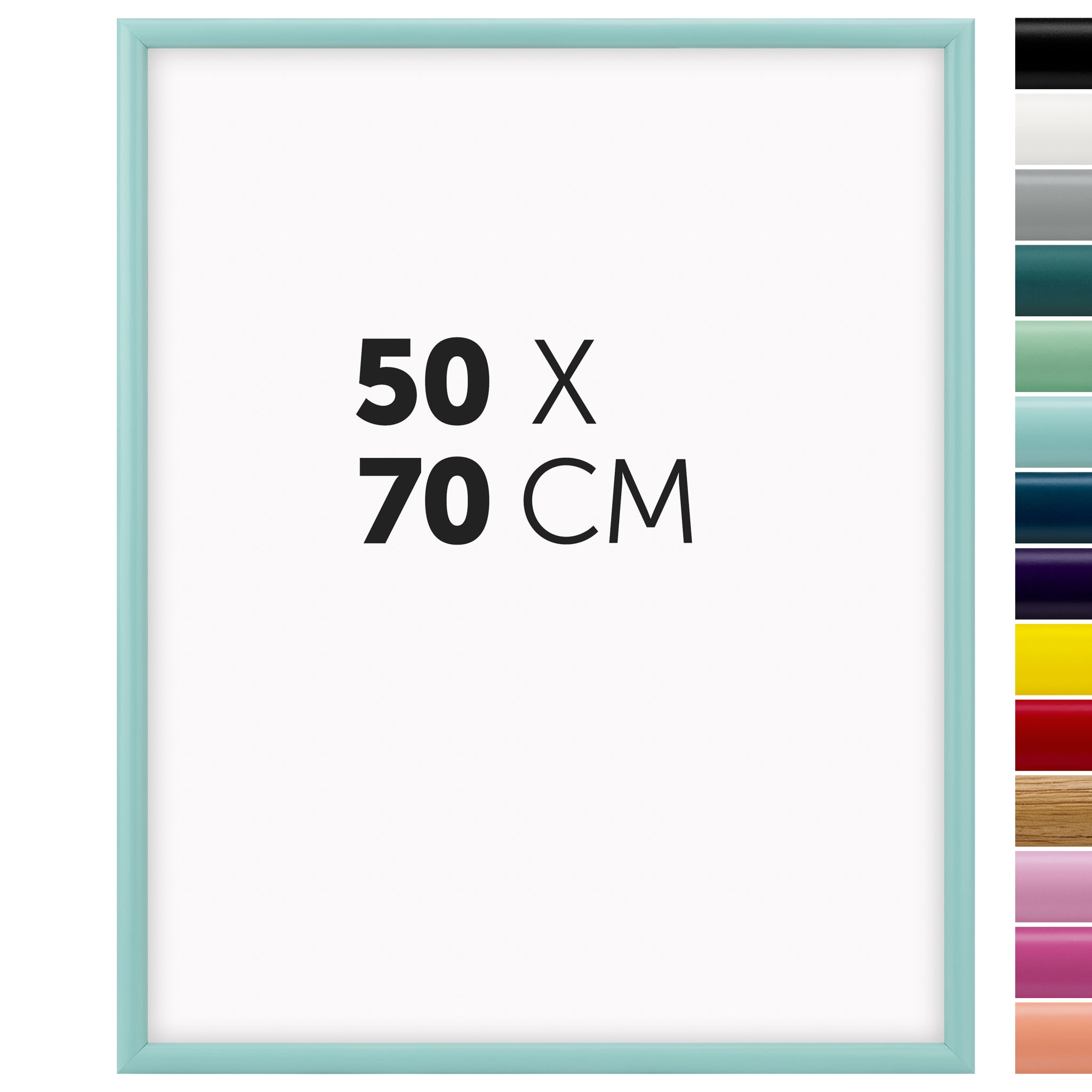 DÖRR Holz-Bilderrahmen Aqua mintgrün für 50 x 70 cm, geradlinige, moderne Leiste mit Übersicht der 14 Farbvarianten