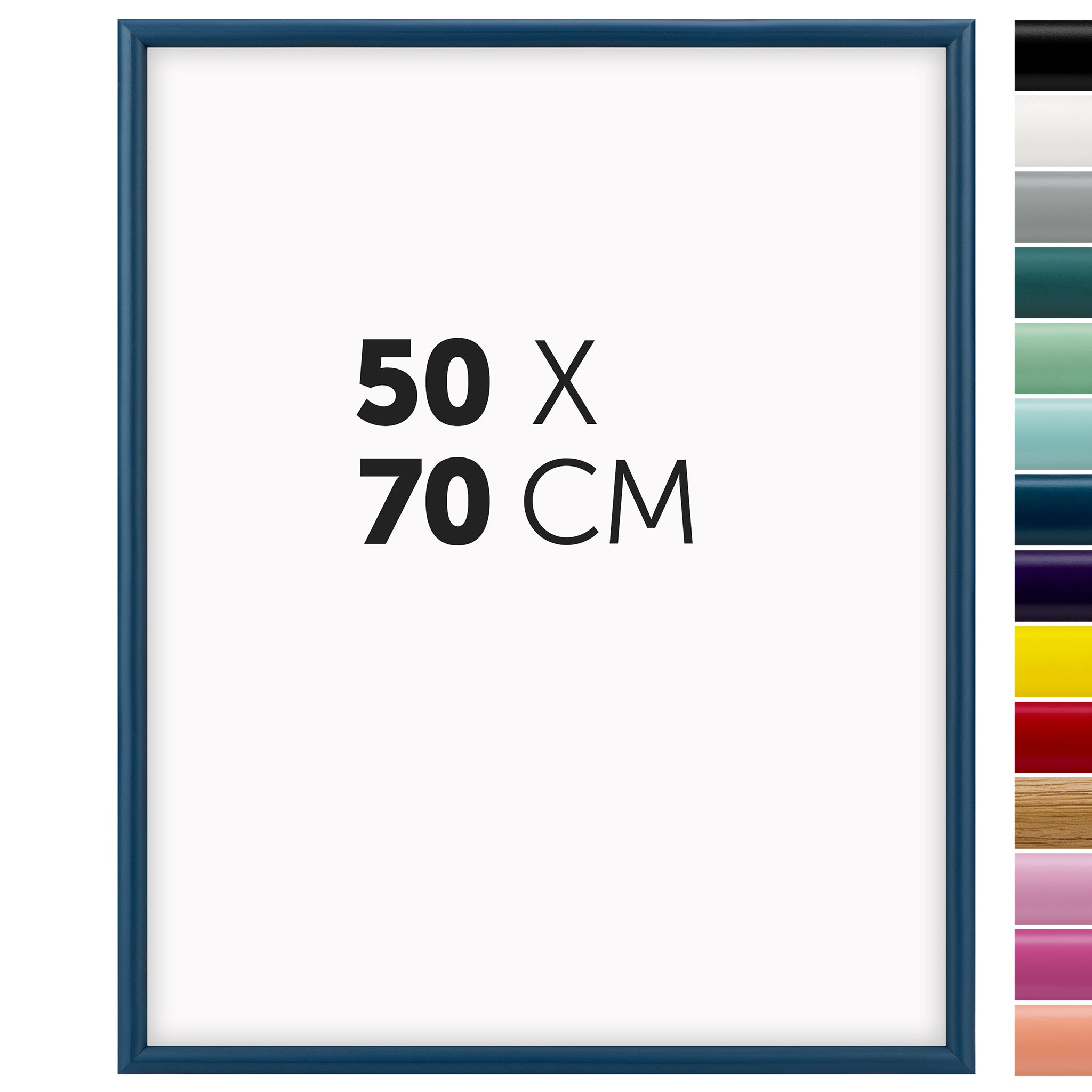 DÖRR Holz-Bilderrahmen Aqua dunkelblau für 50 x 70 cm, geradlinige, moderne Leiste mit Übersicht der 14 Farbvarianten