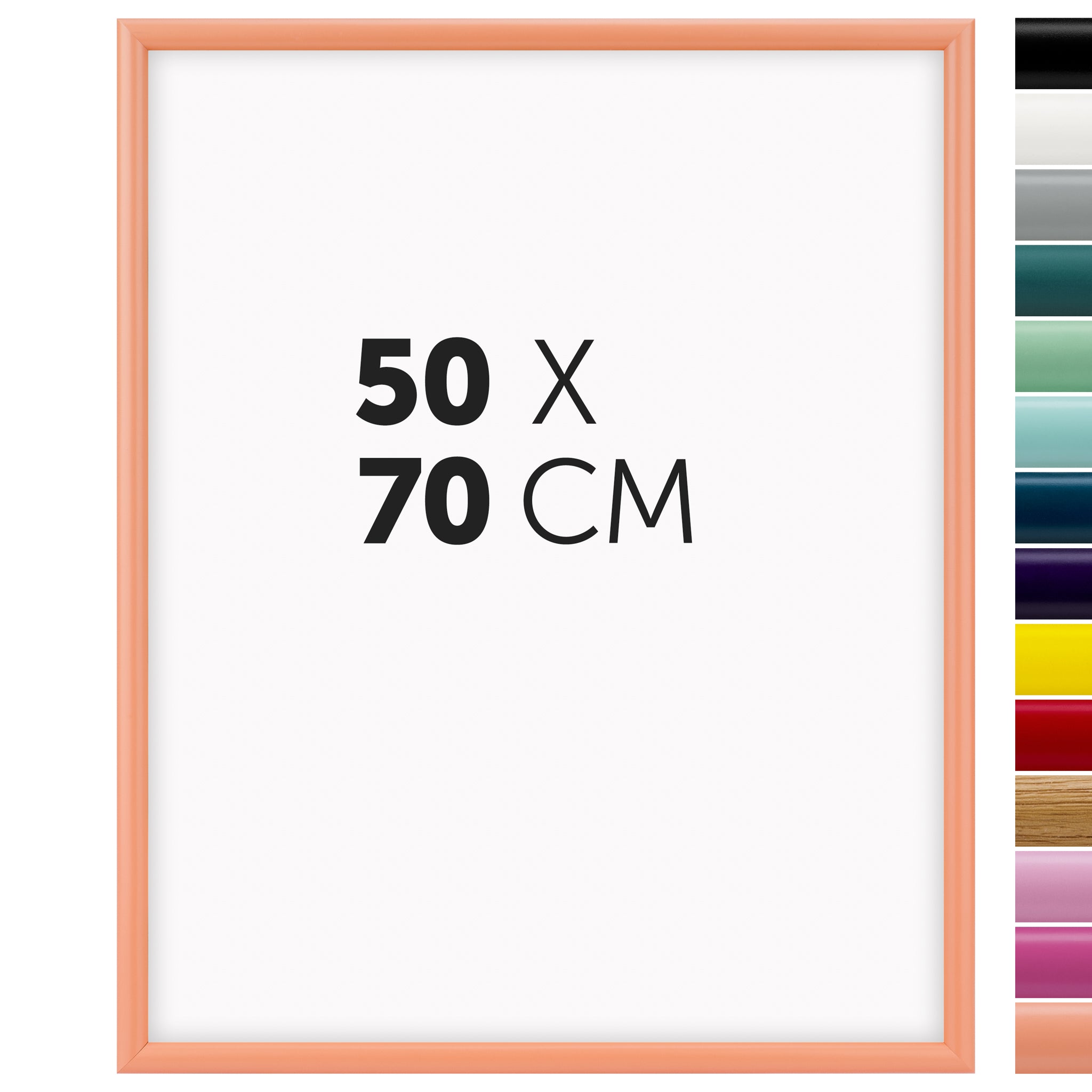 DÖRR Holz-Bilderrahmen Aqua peach für 50 x 70 cm, geradlinige, moderne Leiste mit Übersicht der 14 Farbvarianten