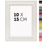 DÖRR Holz-Bilderrahmen Boho in Weiß im Vintage-Stil, mit Bildformat 10x15 cm und Detailansicht der vierzehn Farbvarianten