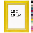 DÖRR Holz-Bilderrahmen Boho in Gelb im Vintage-Stil, mit Bildformat 13x18 cm und Detailansicht der vierzehn Farbvarianten