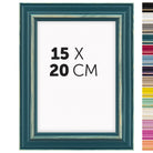 DÖRR Holz-Bilderrahmen Boho in Petrol im Vintage-Stil, mit Bildformat 15x20 cm und Detailansicht der vierzehn Farbvarianten