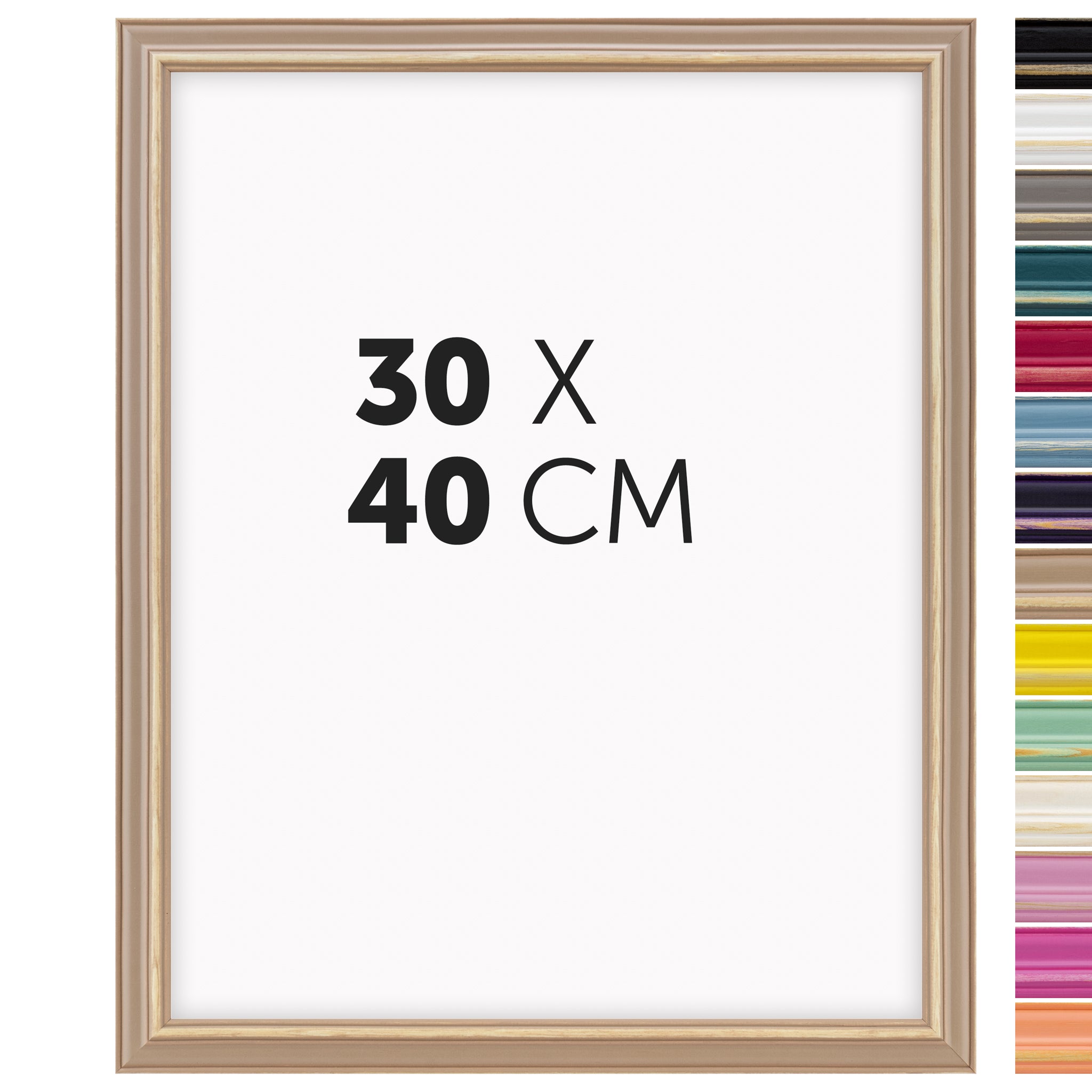 DÖRR Holz Bilderrahmen Boho in Braun im Vintage-Stil, mit Bildformat 30x40 cm und Detailansicht der vierzehn Farbvarianten