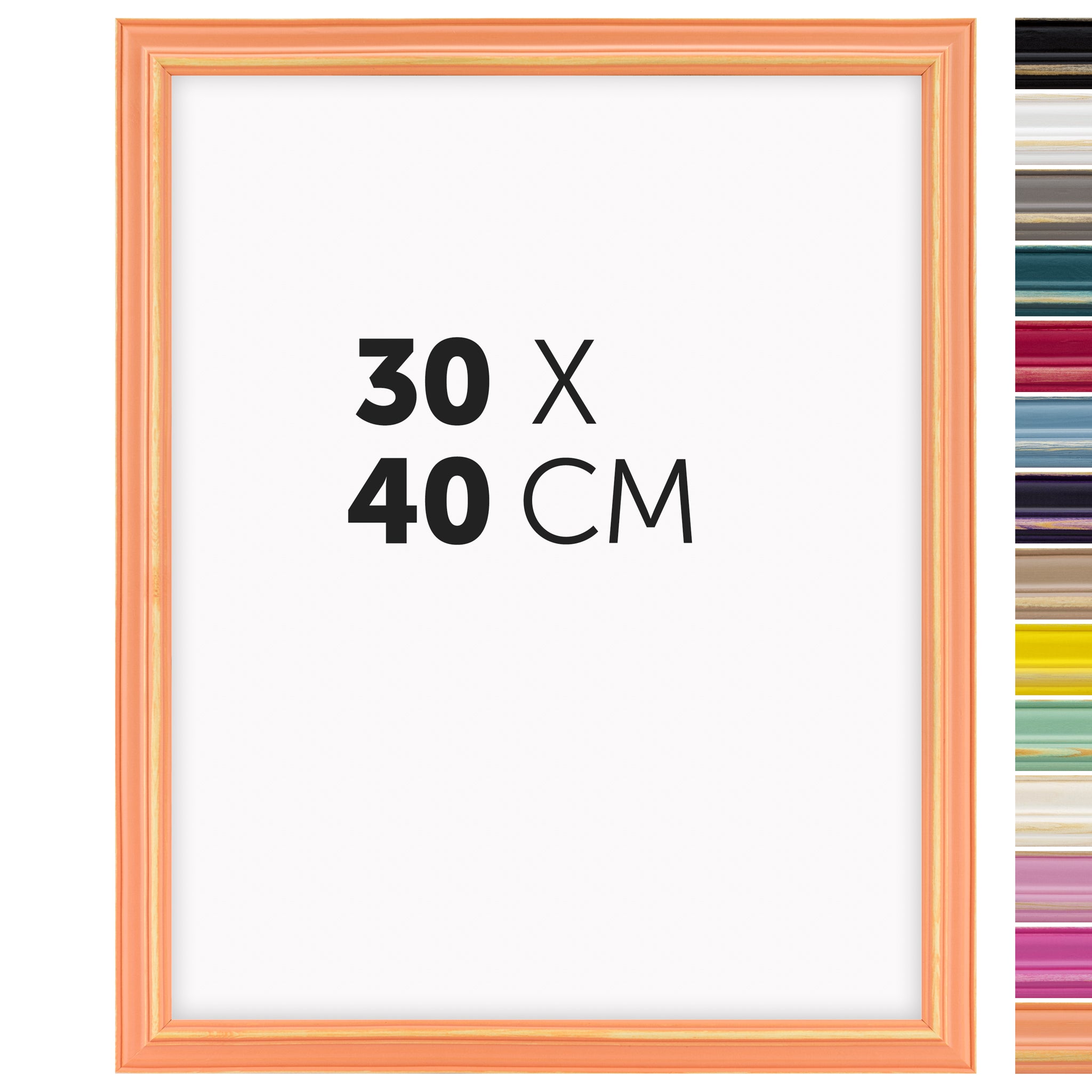 DÖRR Holz Bilderrahmen Boho in Peach im Vintage-Stil, mit Bildformat 30x40 cm und Detailansicht der vierzehn Farbvarianten