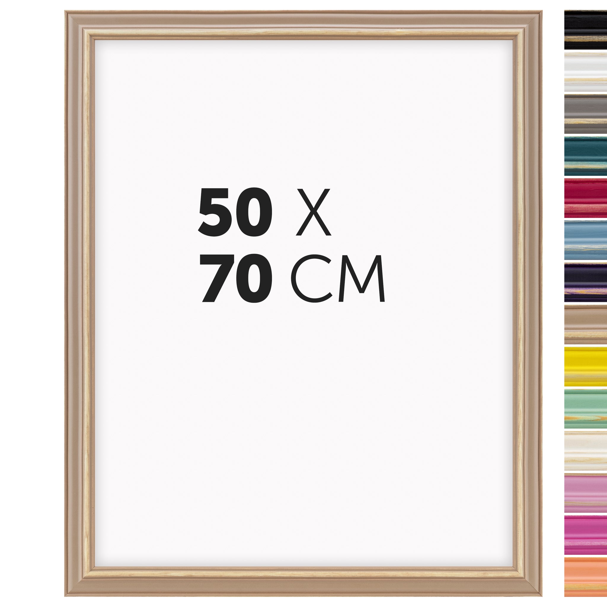 DÖRR Holz Bilderrahmen Boho in Braun im Vintage-Stil, mit Bildformat 50x70 cm und Detailansicht der vierzehn Farbvarianten