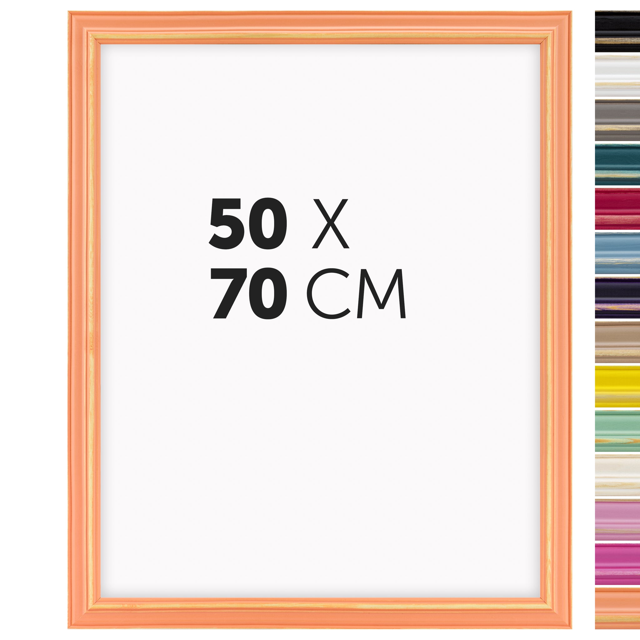 DÖRR Holz Bilderrahmen Boho in Peach im Vintage-Stil, mit Bildformat 50x70 cm und Detailansicht der vierzehn Farbvarianten