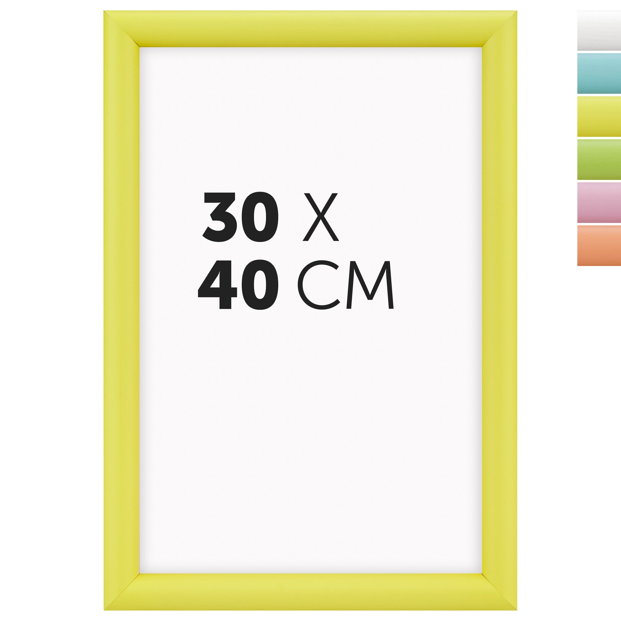 DÖRR Holz-Bilderrahmen Candy gelb 30 x 40 cm mit halbrunder Leiste und Übersicht der sechs Farbvarianten