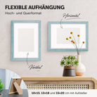 DÖRR Echtholz-Bilderrahmen Woody hellblau, horizontal und vertikal als Wandrahmen im Wohnbereich dekoriert, mit Aufsteller bei kleineren Größen