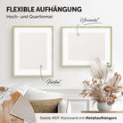 DÖRR Echtholz-Bilderrahmen Woody grün, horizontal und vertikal als Wandrahmen im Wohnbereich dekoriert, Rückseite mit Aufhängern