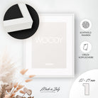 DÖRR Echtholz-Bilderrahmen Woody weiß, dekorativ an der Wand aufgehängt, mit Detailansicht der 12 x 19 mm schmalen Leiste